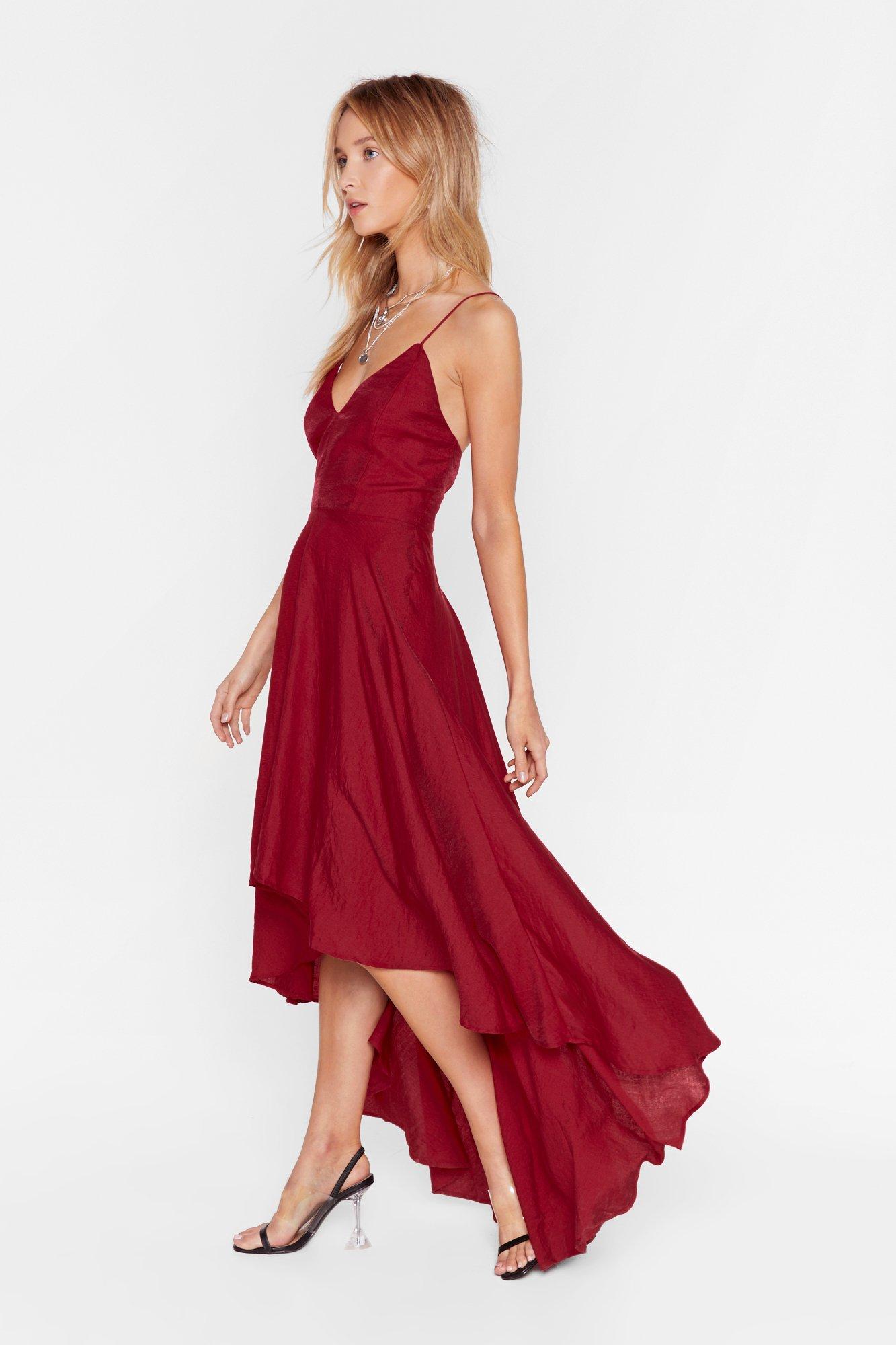 Red V-Neckline Lace-Up Maxi Red Dress ...